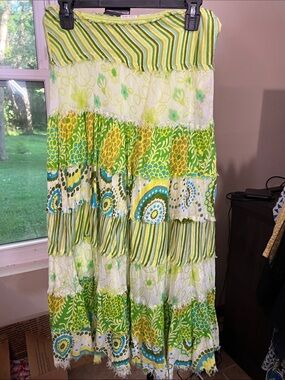Funky People Green and Yellow Floral Tiered Maxi Skirt 2072